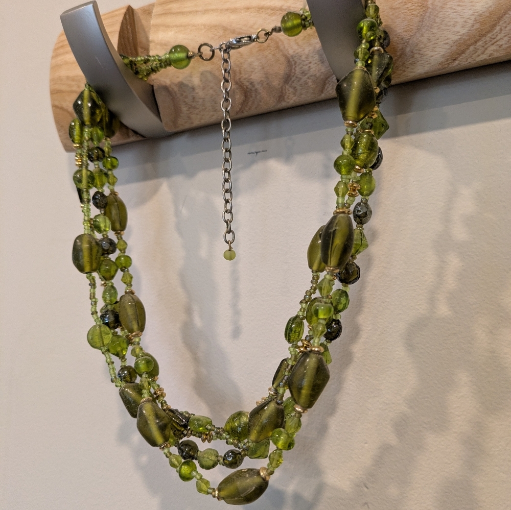 Chunky Green Beaded Multi Strand Y2K Necklace